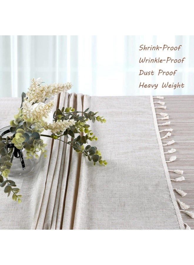 Cotton Linen TableCloth Solid Color Tassel Round Beige Tablecloth Dust-Proof Shrink-Proof Table Cover for Kitchen Dinning Tabletop Decoration (Beige, Round-120cm) - Image 3